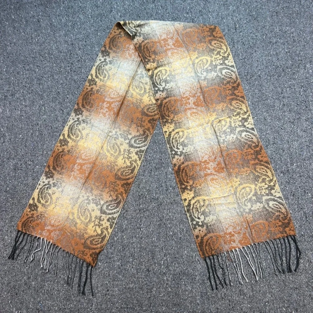 Cejon Scarf OS Womens Brown Boho Paisley Made In Italy Fringe Acrylic Wrap Warm